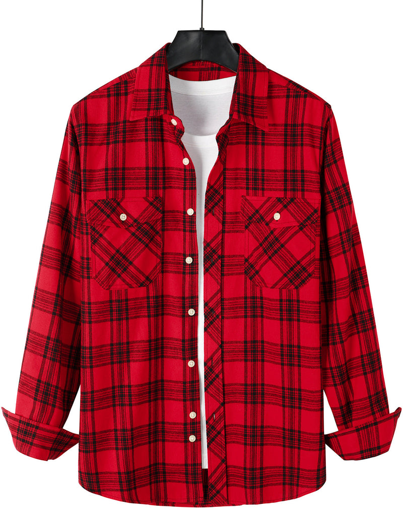 Chemise à carreaux à double poche boutonnée à carreaux pour hommes à manches longues automne hiver