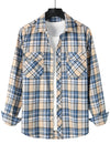Chemise à carreaux à double poche boutonnée à carreaux pour hommes à manches longues automne hiver