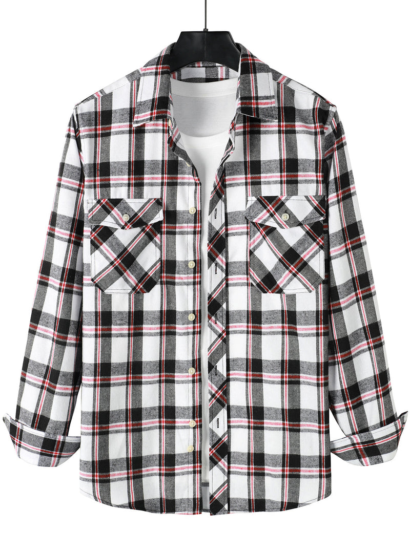 Chemise à carreaux en flanelle à double poche pour hommes