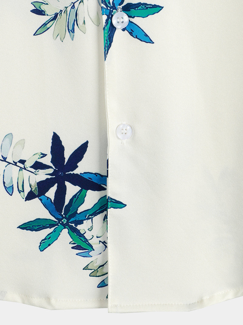 Chemise à manches courtes beige à imprimé floral tropical pour hommes