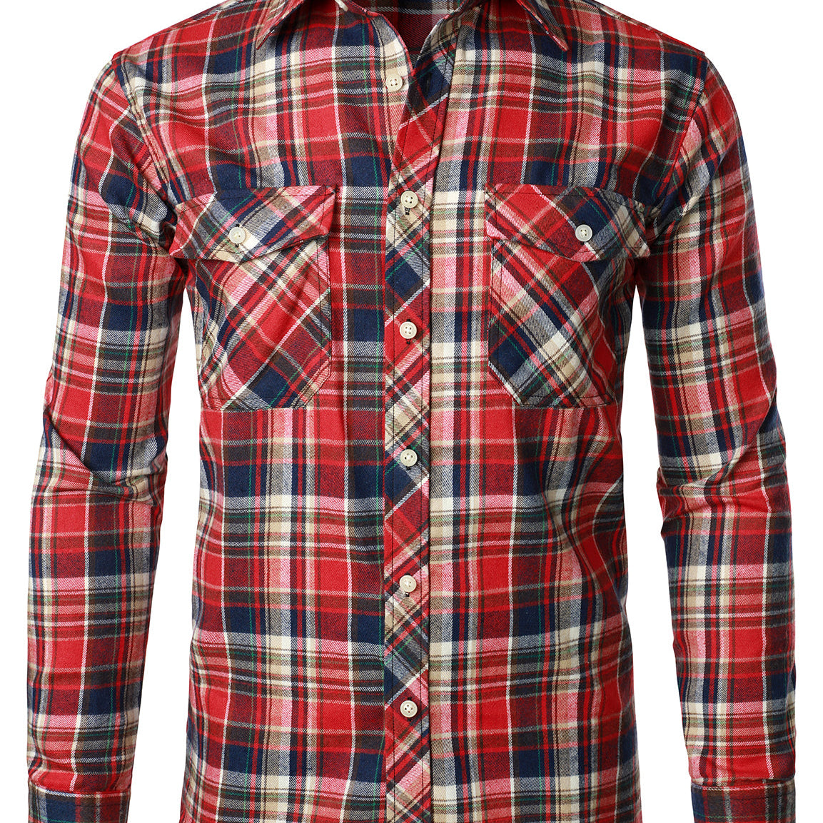 Chemise décontractée à carreaux en flanelle à double poche pour hommes