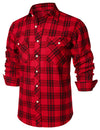 Chemise à carreaux à double poche boutonnée à carreaux pour hommes à manches longues automne hiver