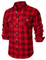 Chemise à carreaux à double poche boutonnée à carreaux pour hommes à manches longues automne hiver
