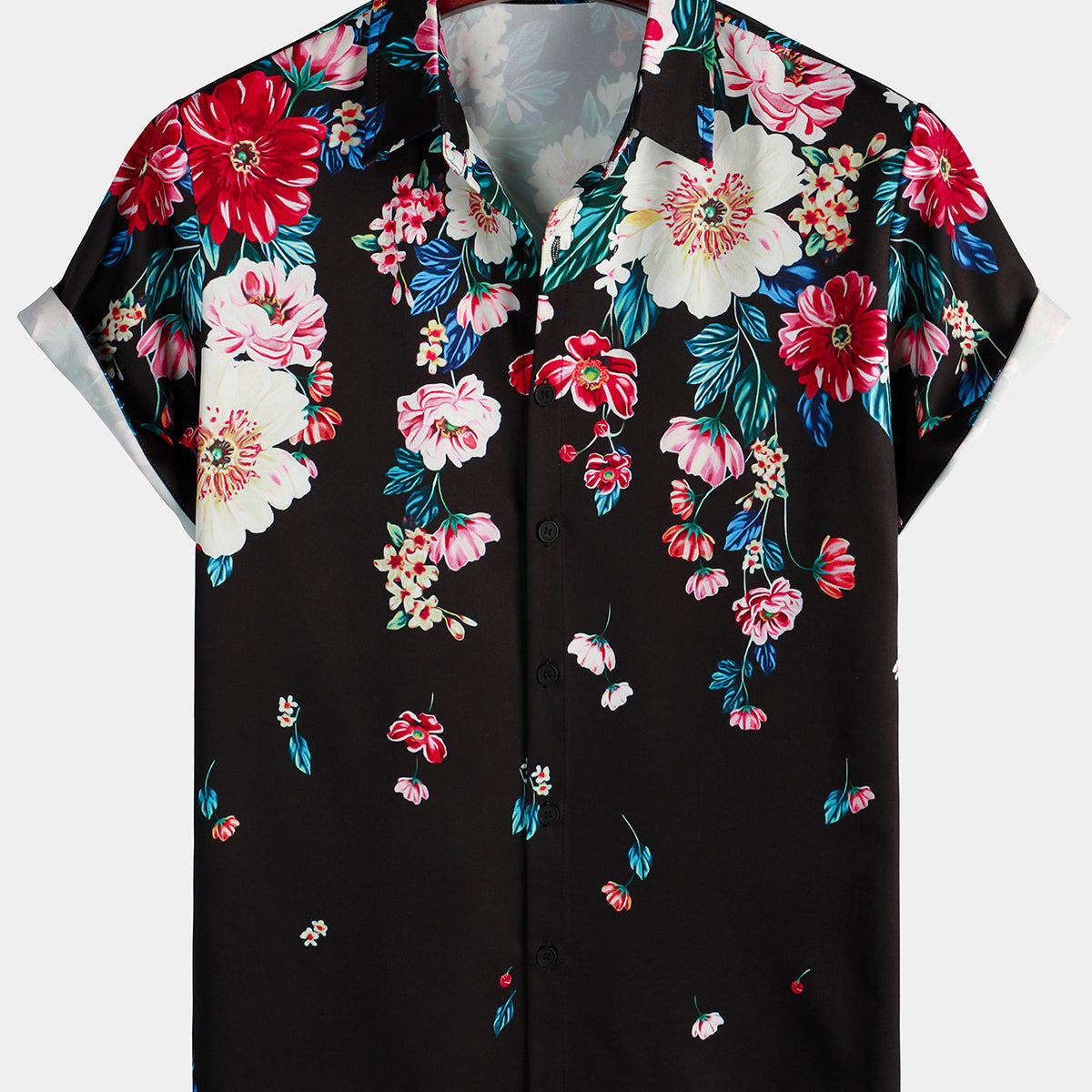 Chemise à manches courtes noire à imprimé floral pour hommes
