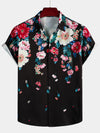 Chemise à manches courtes noire à imprimé floral pour hommes