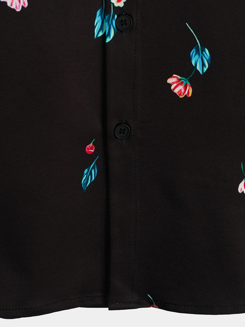 Chemise à manches courtes noire à imprimé floral pour hommes