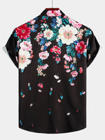 Chemise à manches courtes noire à imprimé floral pour hommes