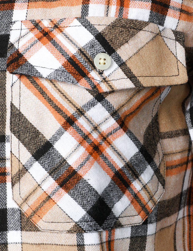 Chemise à carreaux à double poche boutonnée à carreaux pour hommes à manches longues automne hiver