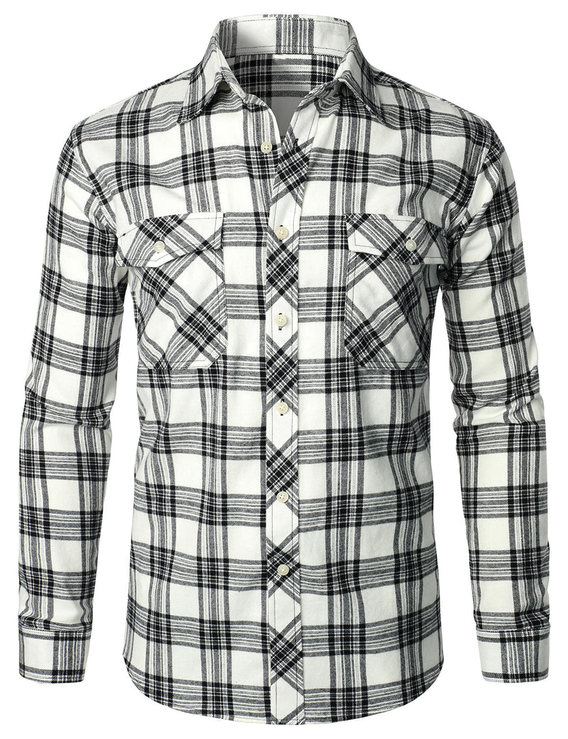 Chemise à carreaux à double poche boutonnée à carreaux pour hommes à manches longues automne hiver