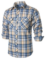 Chemise à carreaux à double poche boutonnée à carreaux pour hommes à manches longues automne hiver