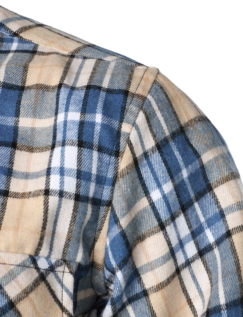 Chemise à carreaux à double poche boutonnée à carreaux pour hommes à manches longues automne hiver