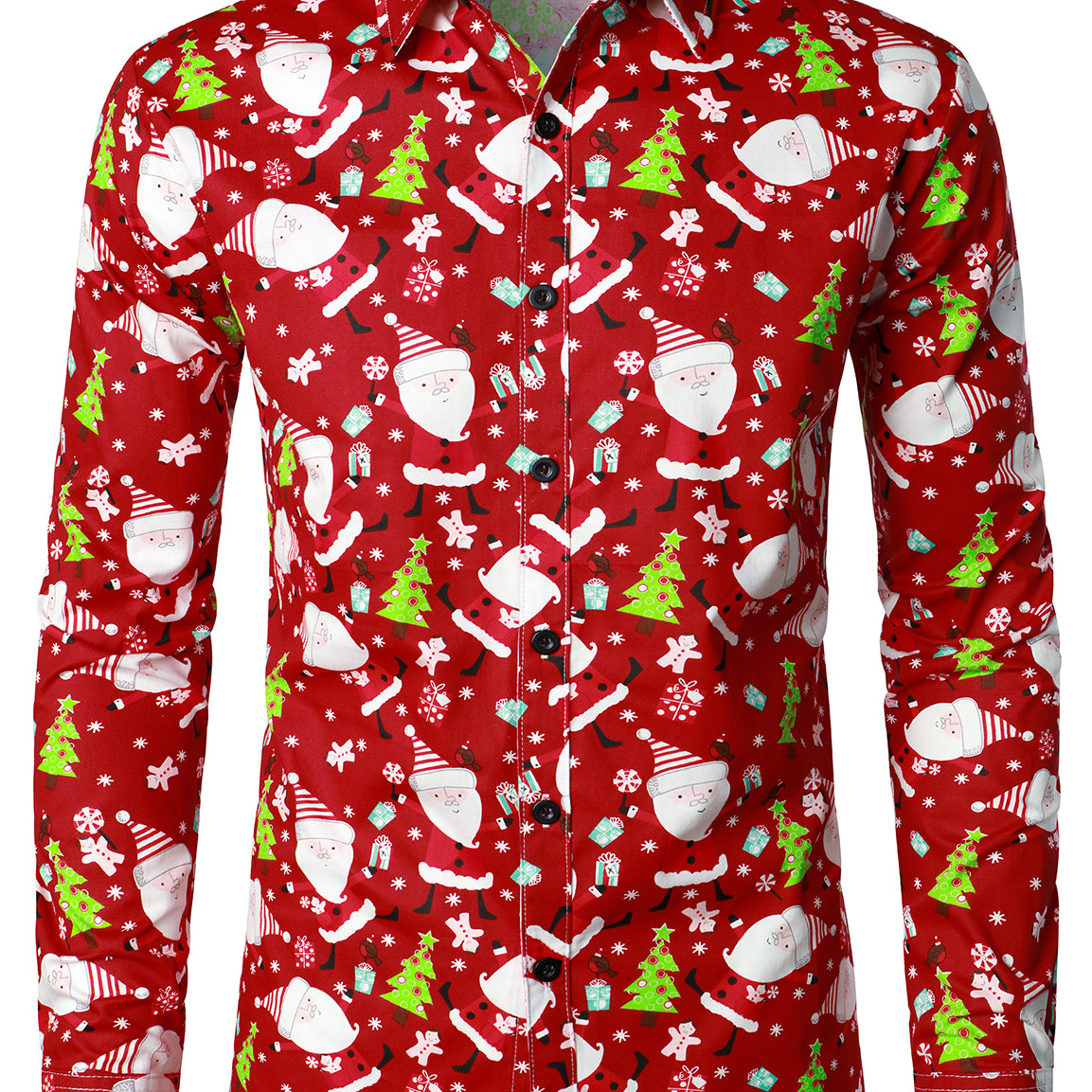Chemise Habillée à Manches Longues Boutonnée Rouge Coupe Régulière Imprimé Père Noël pour Homme