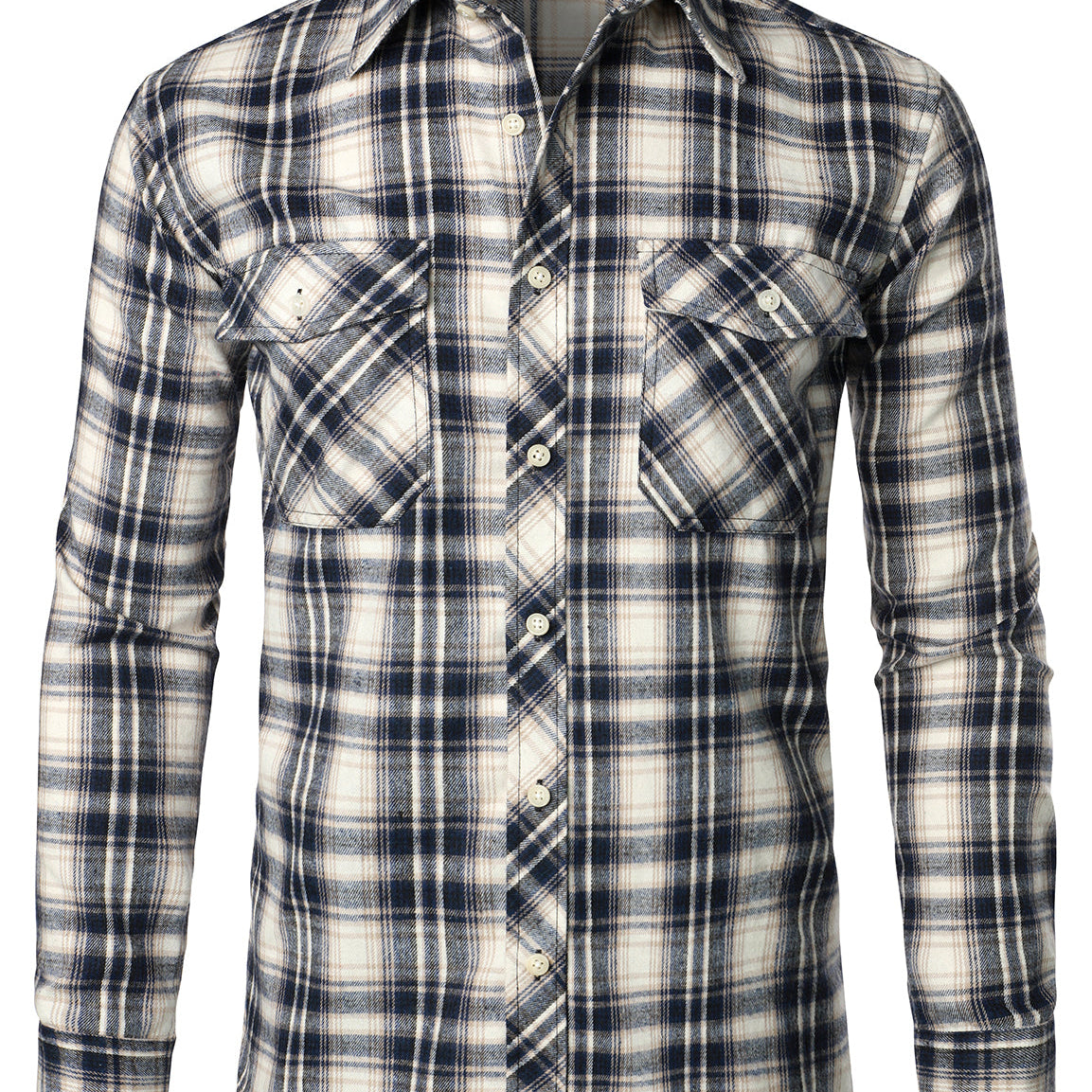 Chemise décontractée à carreaux en flanelle à double poche pour hommes
