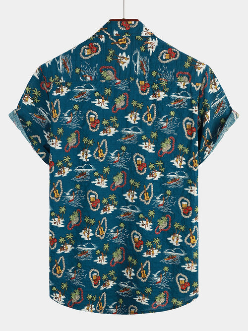 Chemise décontractée à manches courtes à imprimé hawaïen