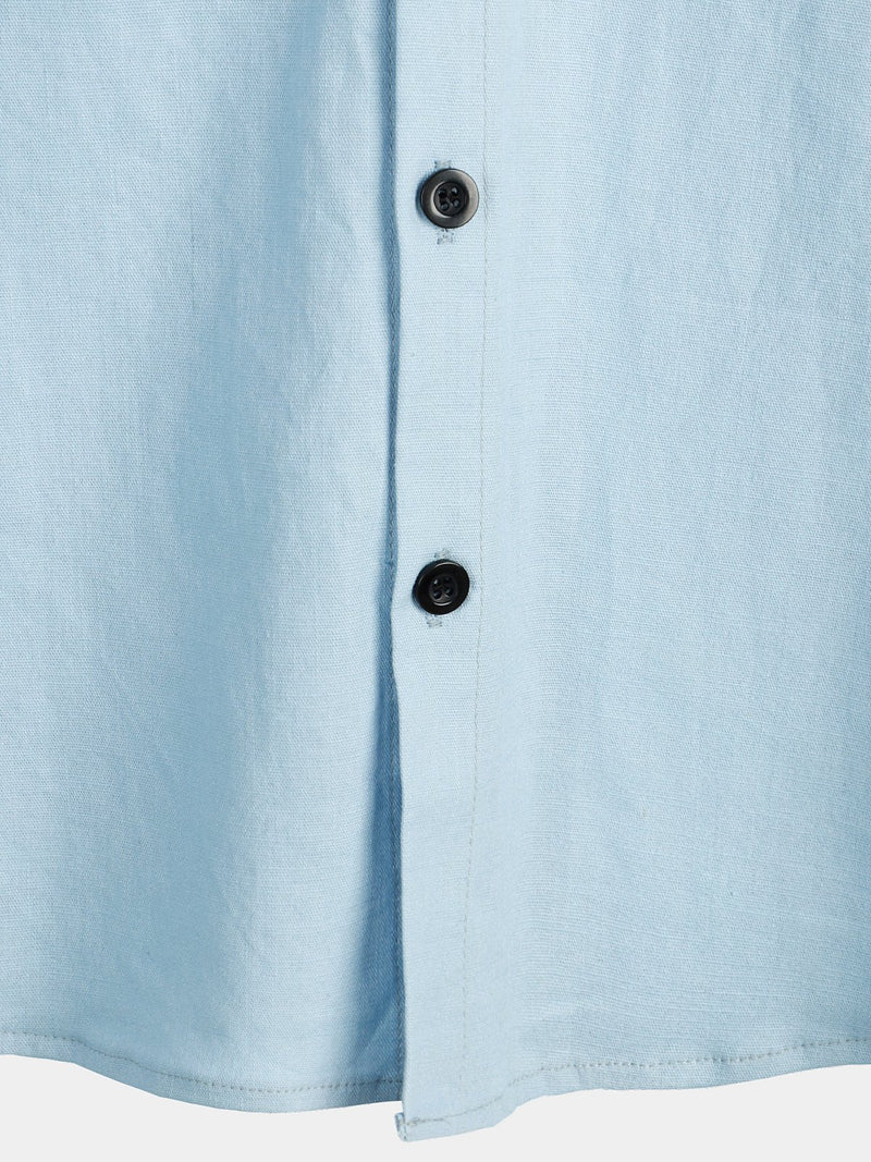 Chemise à manches courtes en coton et lin de couleur unie pour hommes