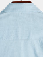 Chemise à manches courtes en coton et lin de couleur unie pour hommes