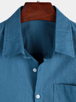 Chemise à manches courtes en coton et lin de couleur unie pour hommes