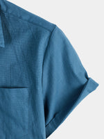 Chemise à manches courtes en coton et lin de couleur unie pour hommes