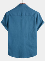 Chemise à manches courtes en coton et lin de couleur unie pour hommes