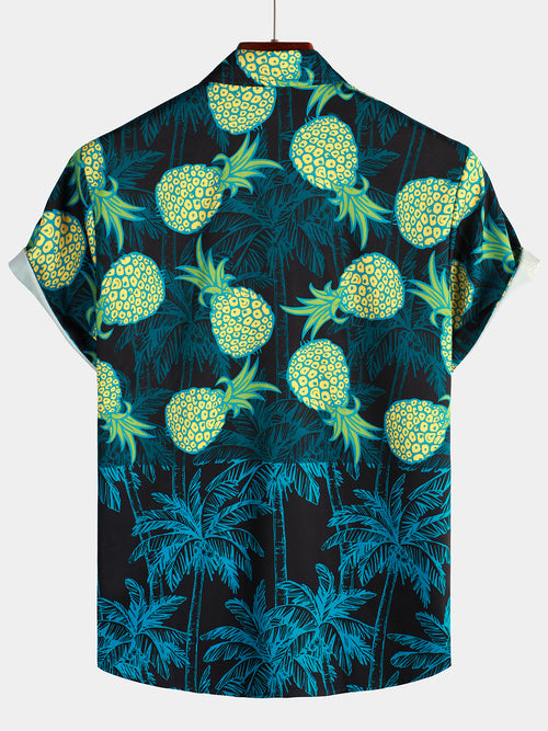 Chemise hawaïenne à manches courtes Aloha à imprimé cocotier et ananas pour homme