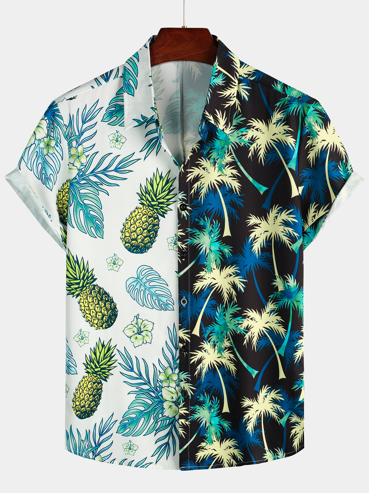 Chemise à manches courtes de vacances à imprimé tropical d'ananas et de noix de coco pour hommes