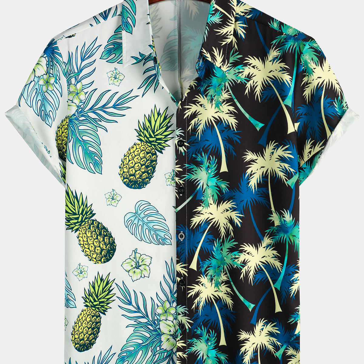 Chemise à manches courtes de vacances à imprimé tropical d'ananas et de noix de coco pour hommes