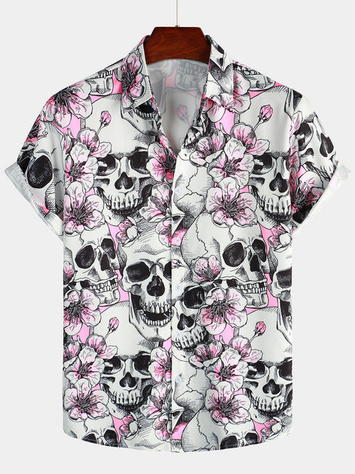 Lot de 3 | Chemises boutonnées à manches courtes Skull & Flowers pour hommes