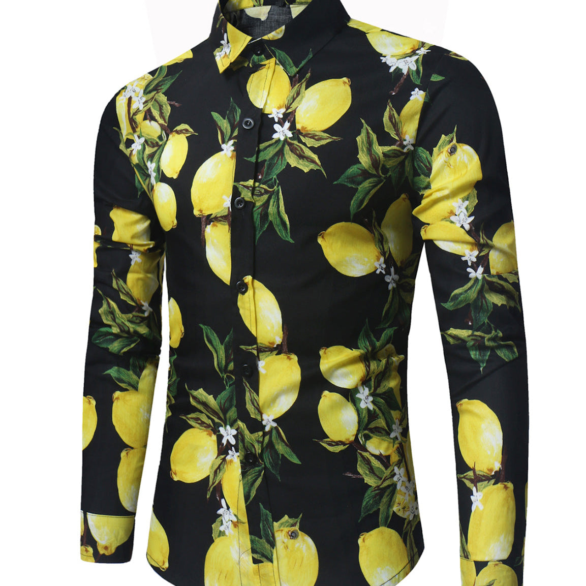 Chemise boutonnée à manches longues en coton à imprimé de fruits tropicaux pour hommes