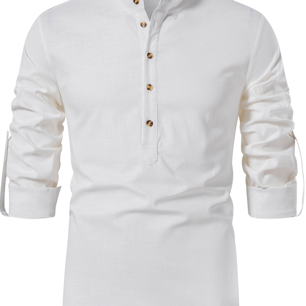 Chemise décontractée boutonnée à col Henley de couleur unie pour hommes
