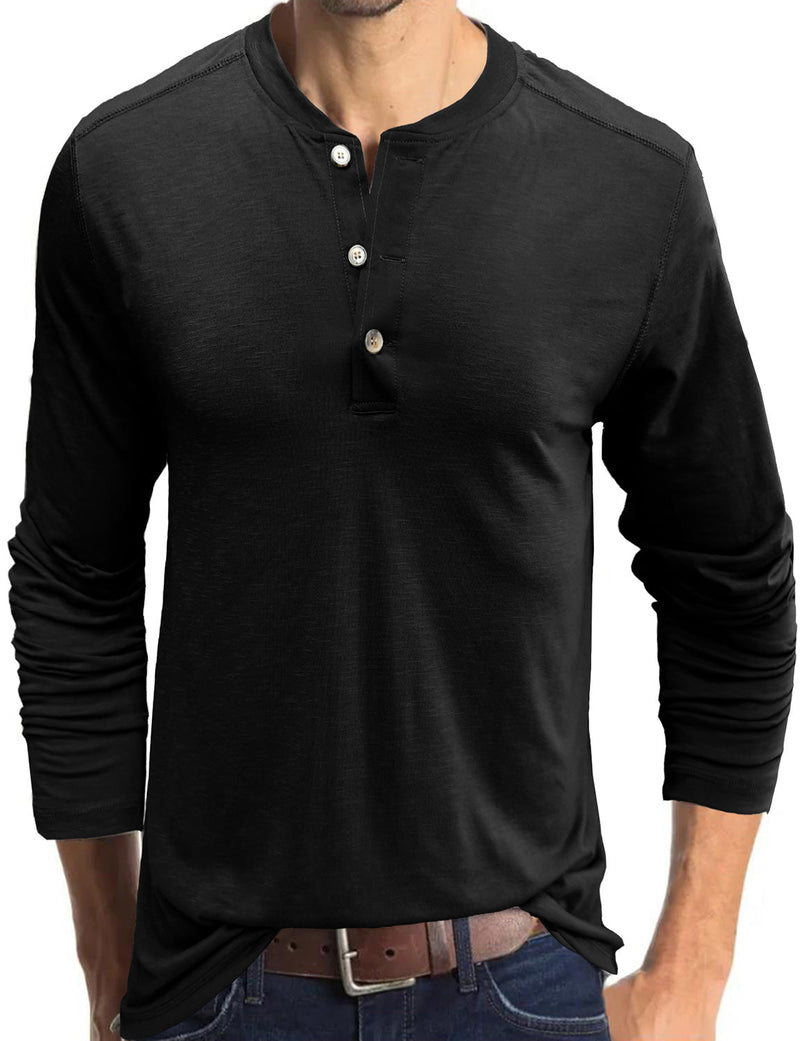 T-shirt décontracté à manches longues et col Henry pour hommes