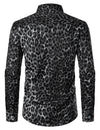 Chemise à manches longues en coton décontracté à imprimé léopard des neiges gris pour hommes