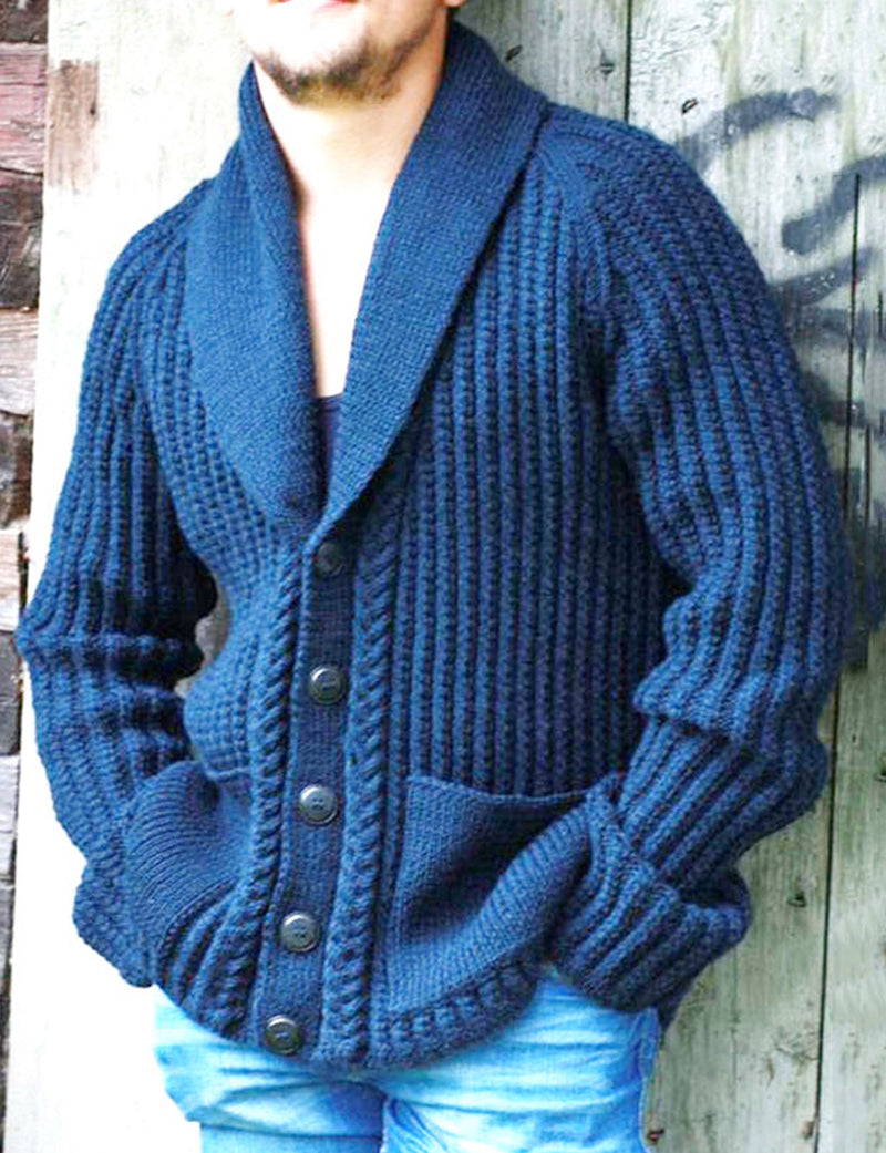 Pull en tricot décontracté boutonné bleu foncé pour hommes