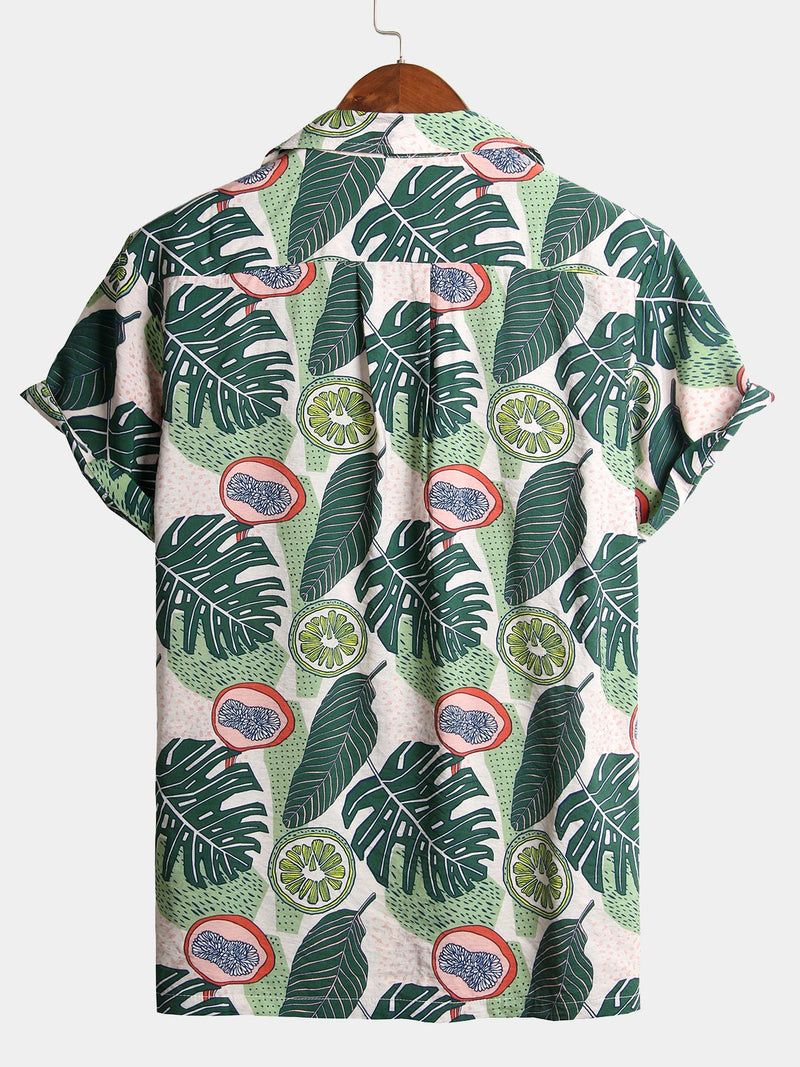 chemise d'homme en pur coton à imprimé style de vacances hawaïennes