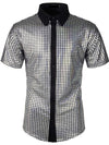 Chemise Habillée Homme Paillettes Manches Courtes Chemises Boutonnées Costume De Soirée Disco