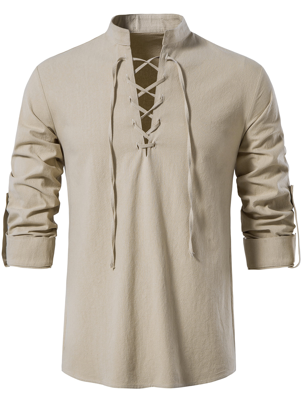 Chemise à manches longues en coton respirant avec cordon de serrage rétro pour hommes