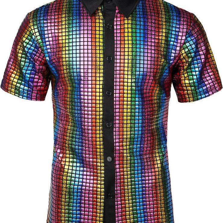 Chemise de ville pour homme Paillettes Chemises boutonnées Costume de soirée disco