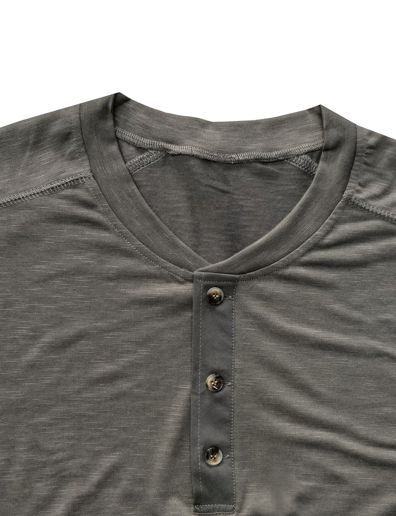 T-shirt décontracté à manches longues et col Henry pour hommes