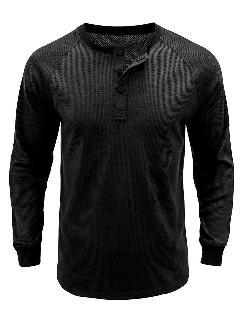 T-shirt décontracté à manches longues et col Henry de couleur unie pour hommes