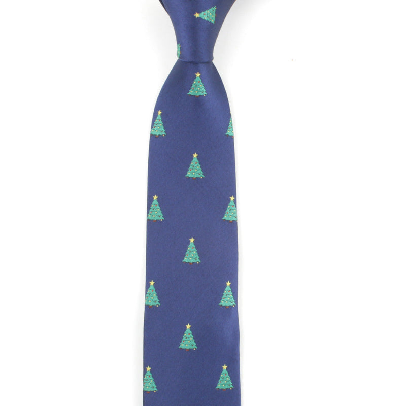 Cravate de fête de Noël sapin de Noël bleu marine pour homme