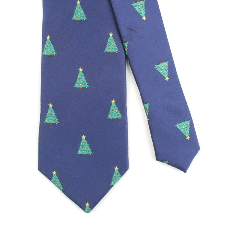 Cravate de fête de Noël sapin de Noël bleu marine pour homme