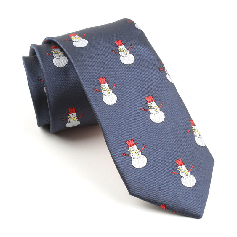 Cravate de fête de Noël bleu marine de vacances de bonhomme de neige de Noël des hommes