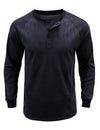 T-shirt décontracté à manches longues et col Henry de couleur unie pour hommes