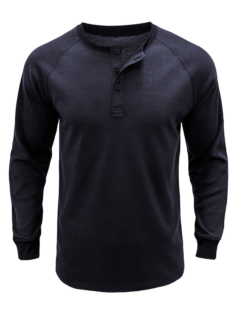 T-shirt décontracté à manches longues et col Henry de couleur unie pour hommes