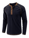 T-shirt à manches longues décontracté à col Henry pour hommes