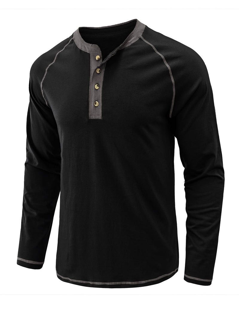 T-shirt à manches longues décontracté à col Henry pour hommes