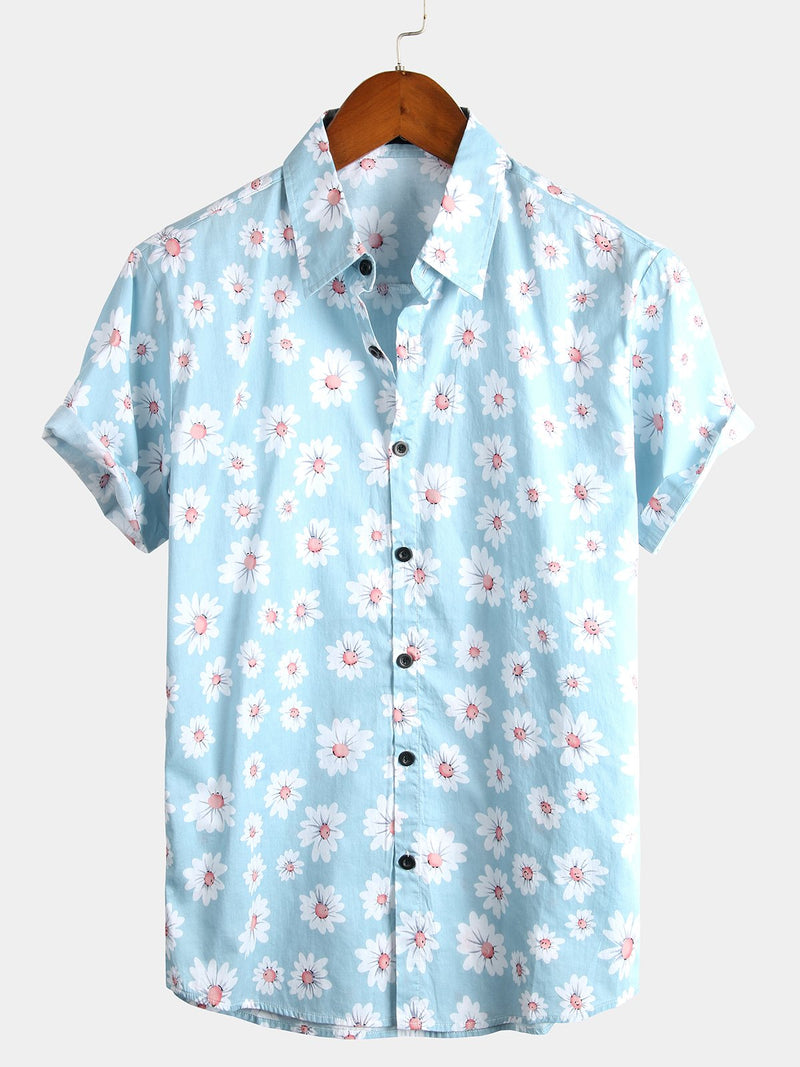 Chemise à fleurs hawaïenne à manches courtes en coton imprimé marguerite hawaïenne pour homme