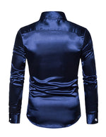 Chemise de soirée à manches longues en satin lisse boutonnée pour homme