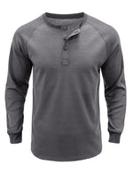 T-shirt décontracté à manches longues et col Henry de couleur unie pour hommes