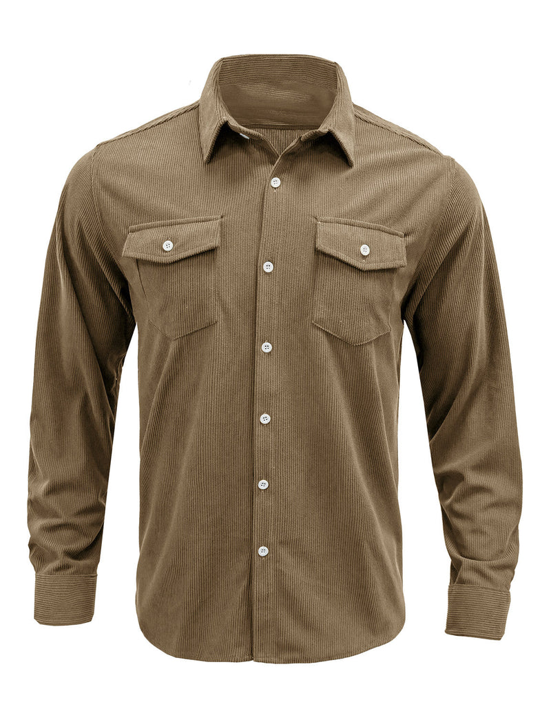 Chemise d’automne d’automne à manches longues pour hommes Double Pocket Button Up Lapel Long Sleeve Fall Winter Shirt