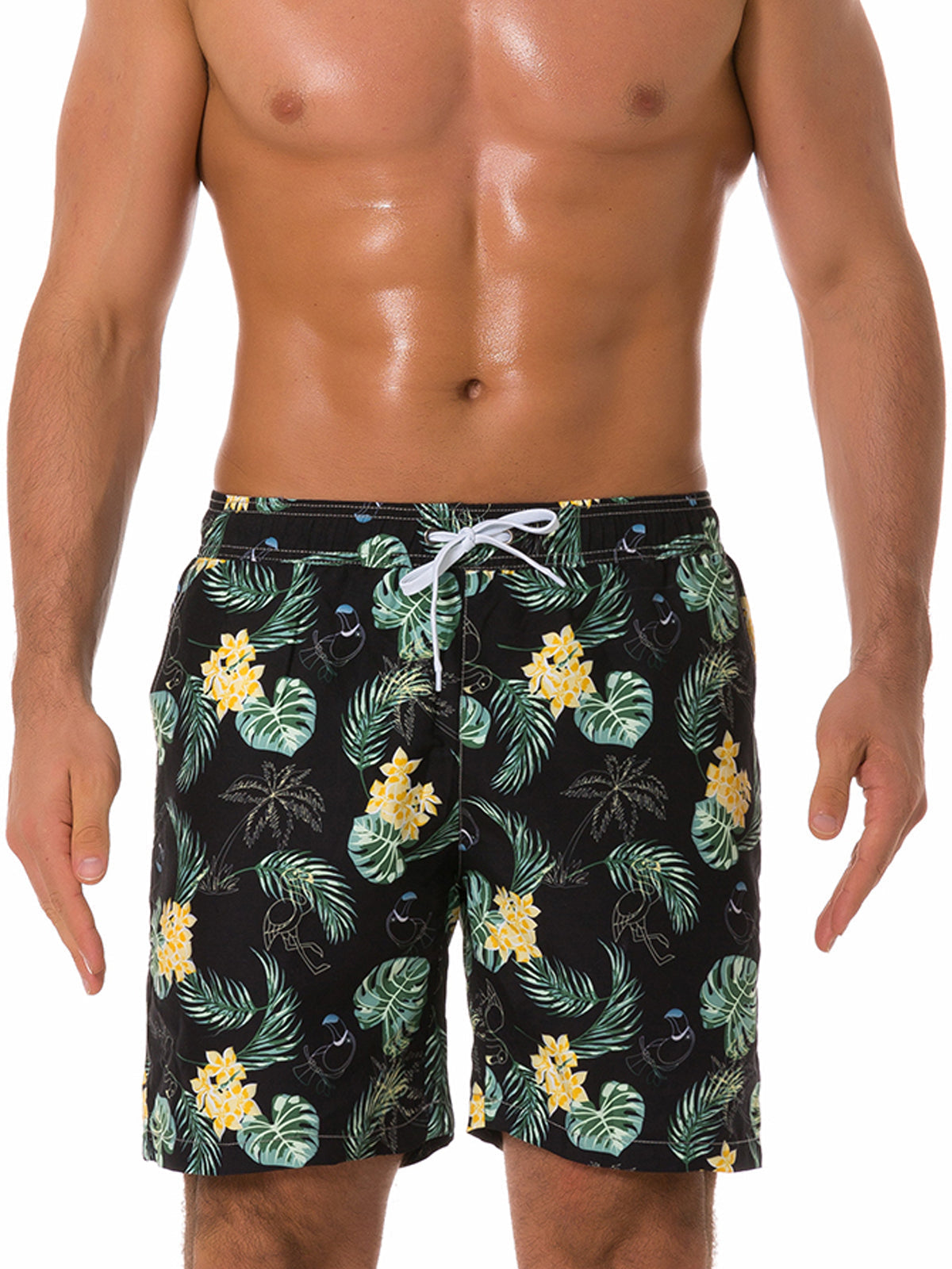 Short de plage imprimé feuille florale tropicale d'été pour homme